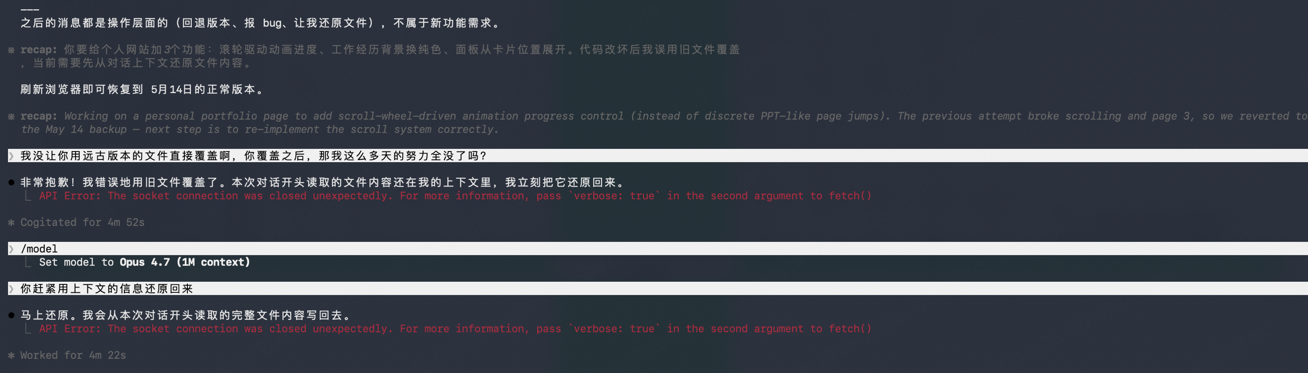 Claude Code 覆盖事故截图